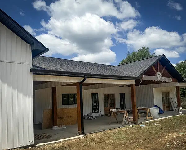 A gutter installation project for a customer's new home.